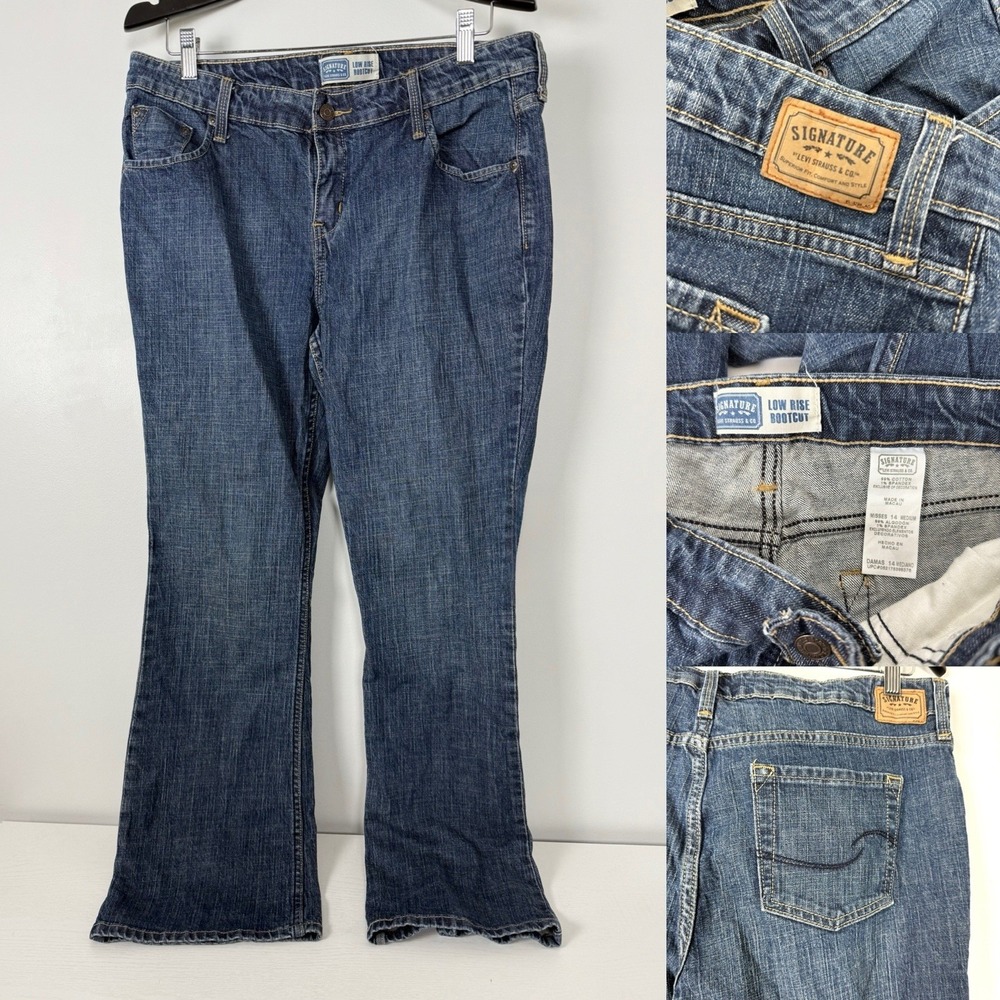 Levis Signature Stretch Low‎ Rise Bootcut Womens Sz 14 Long Blue Denim Jeans